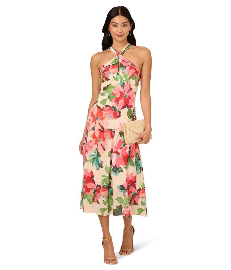 アドリアナ パペル レディース トップス ワンピース ミディワンピース ミディ ホルター Adrianna Papell Halter Flounce Midi Dress Blush Multi ブ