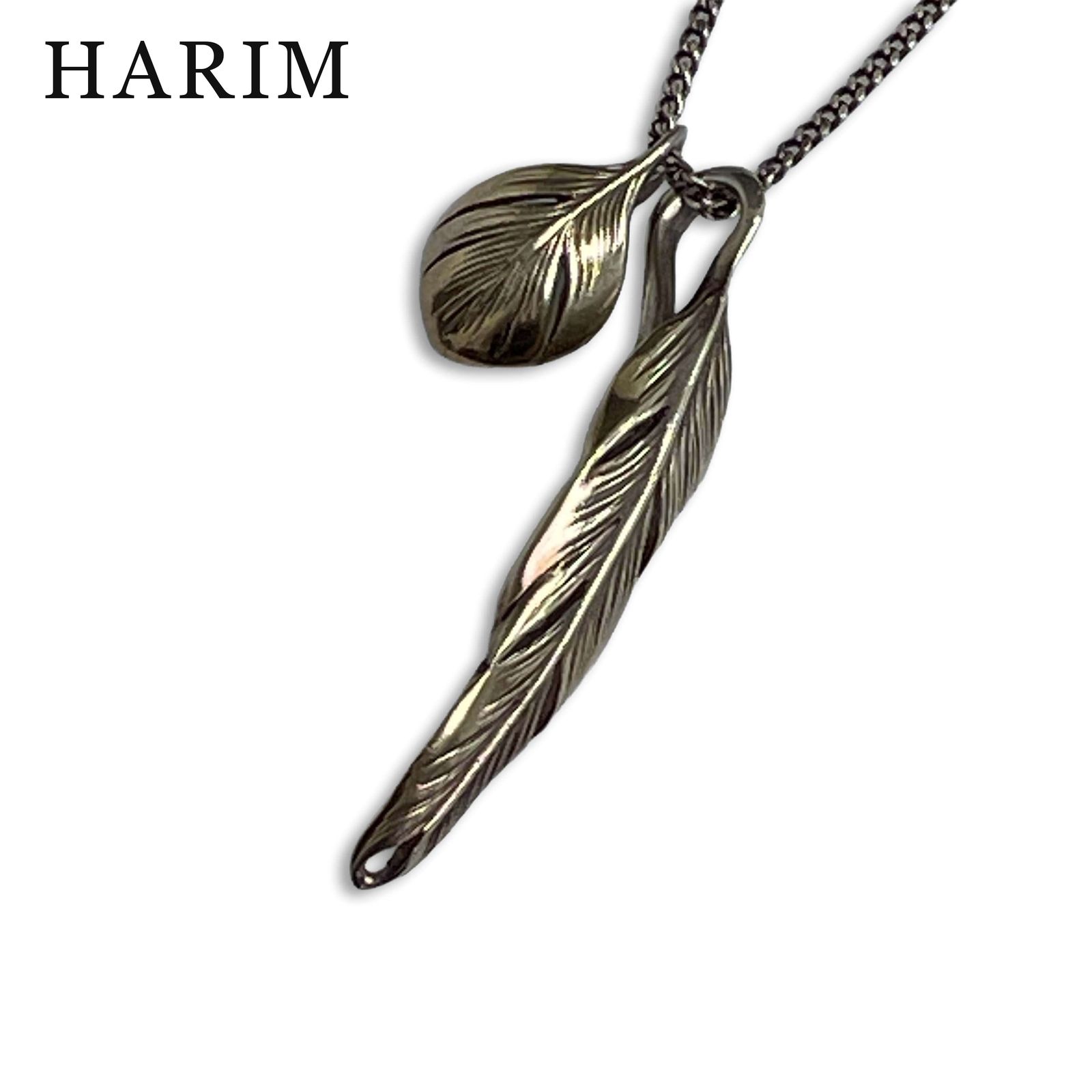 HARIM ハリム 通年★ シルバー925 ヴィンテージ加工 フェザー ネックレス ペンダント Sz.F メンズ