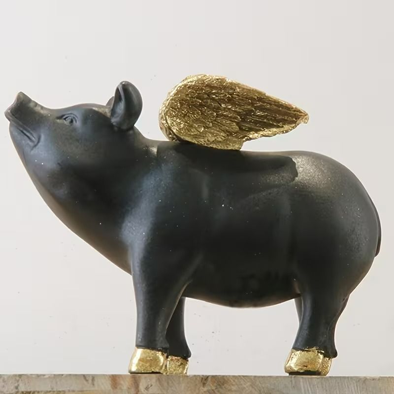 ブタ オブジェ 北欧風 黒豚 金の翼 レジン製 置物 ブタ インテリア オーナメント ウィングピッグ 動物フィギュア モダン アート 雑貨 リビング テレビボード ワインキャビネット ポーチ 玄関 卓上 飾り 北欧インテリア おしゃれ 高級感