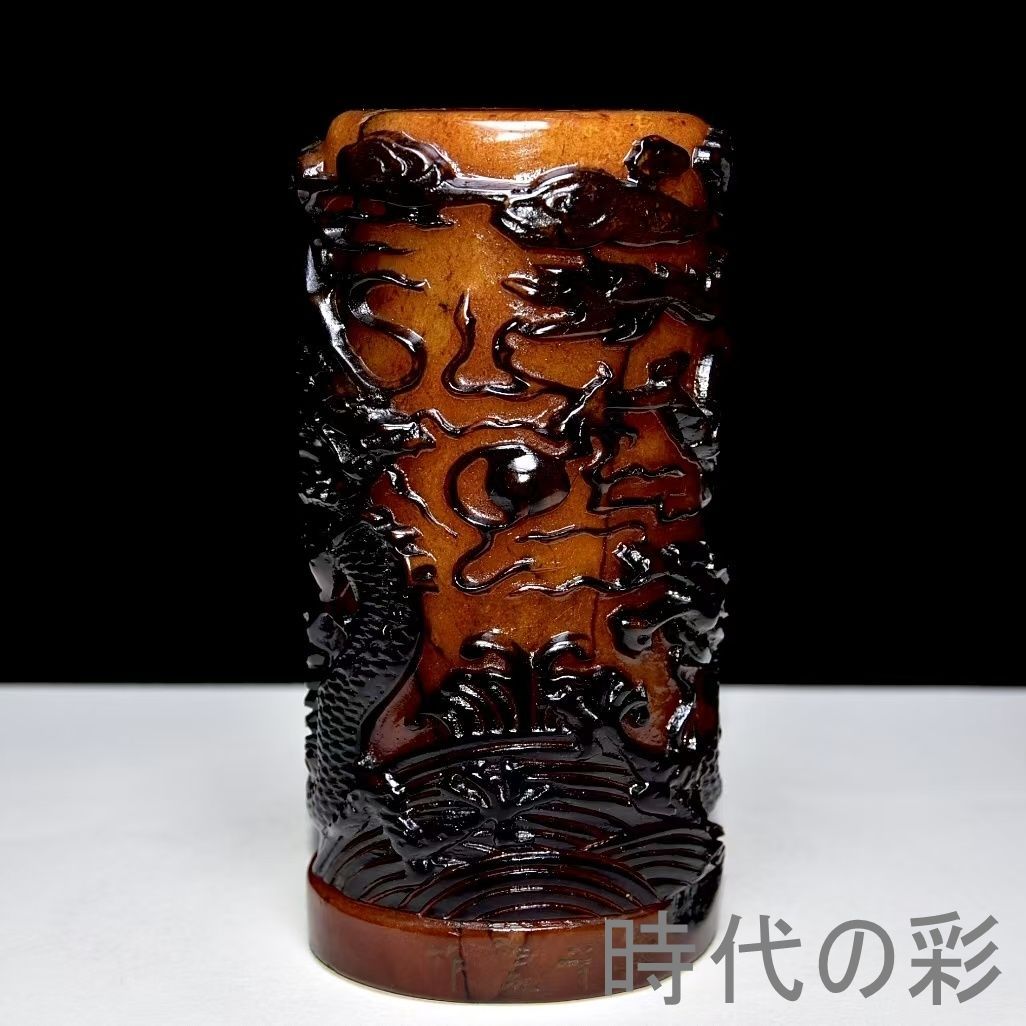 【伯元款 二龍戲珠印章】中国古美術 寿山石 烏鴉皮紅黄石 印章 細密彫 書道具 印材 唐物 收蔵逸品 R08070306