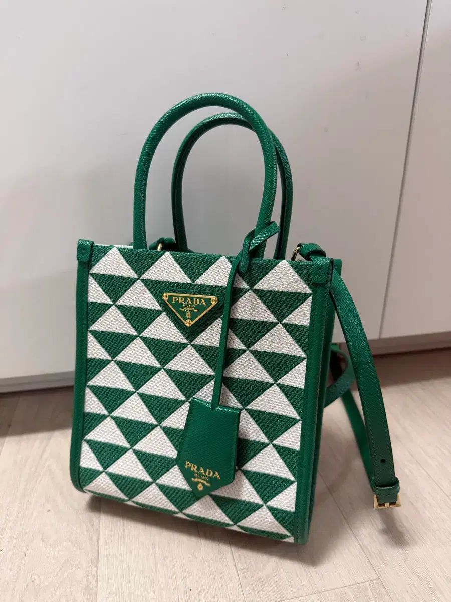 新品 PRADA プラダ ジャカード ジャガード 三角ロゴ バッグ