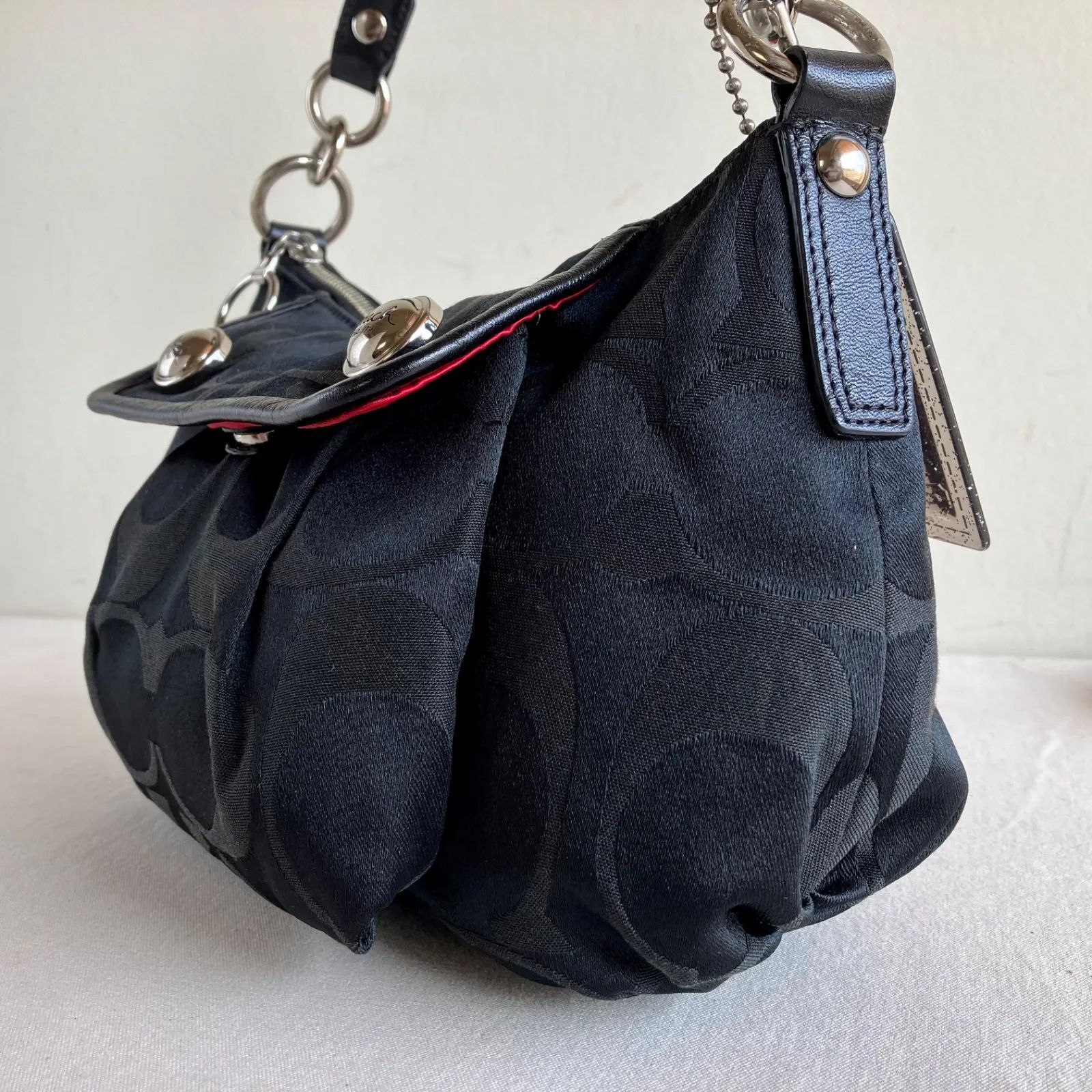 Coach Poppy Groovy Signature Sateen Black Shoulder Crossbody Bag 