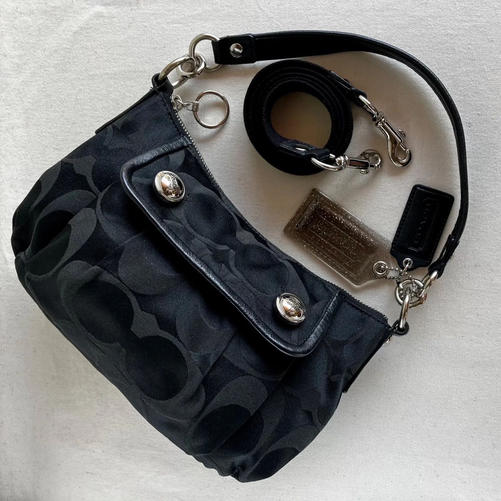 Coach Poppy Groovy Signature Sateen Black Shoulder Crossbody Bag