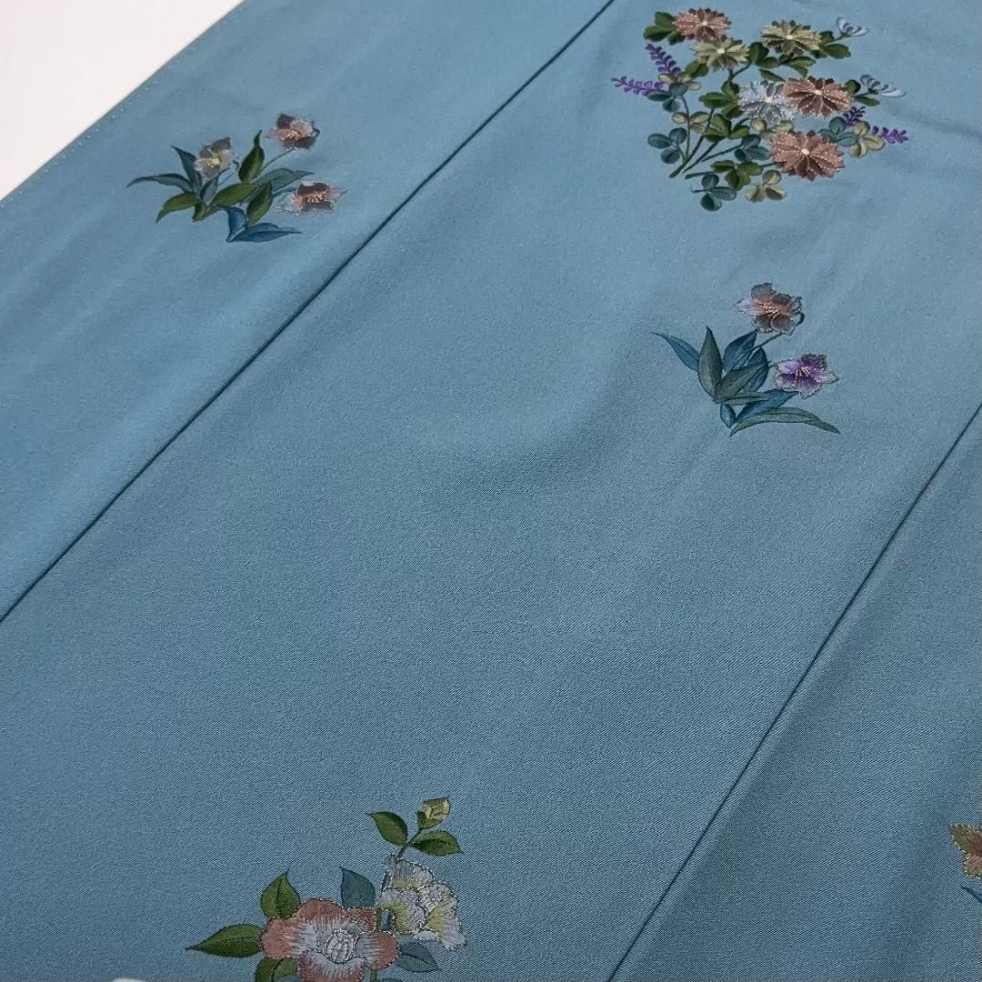 付下げ 刺繍の花模様 錆納戸色 ガード加工 K-6154 - メルカリ