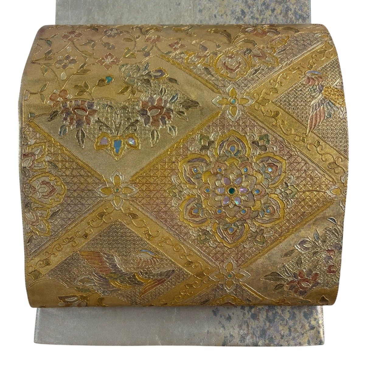 袋帯 名品 格天井 華文 螺鈿 金彩 金色 お太鼓柄 正絹 【中古】