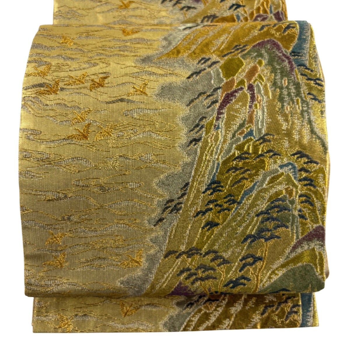 【美品】 袋帯 名品 紋屋相模 飛香舎 松 鳥 金銀糸 箔 金色 六通 正絹 【中古】