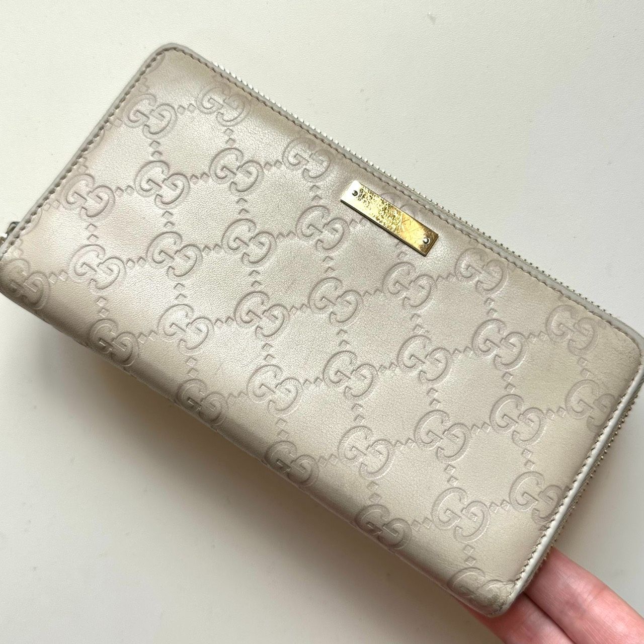 グッチ GUCCI 長財布 シマ GG柄 アイボリー - メルカリ