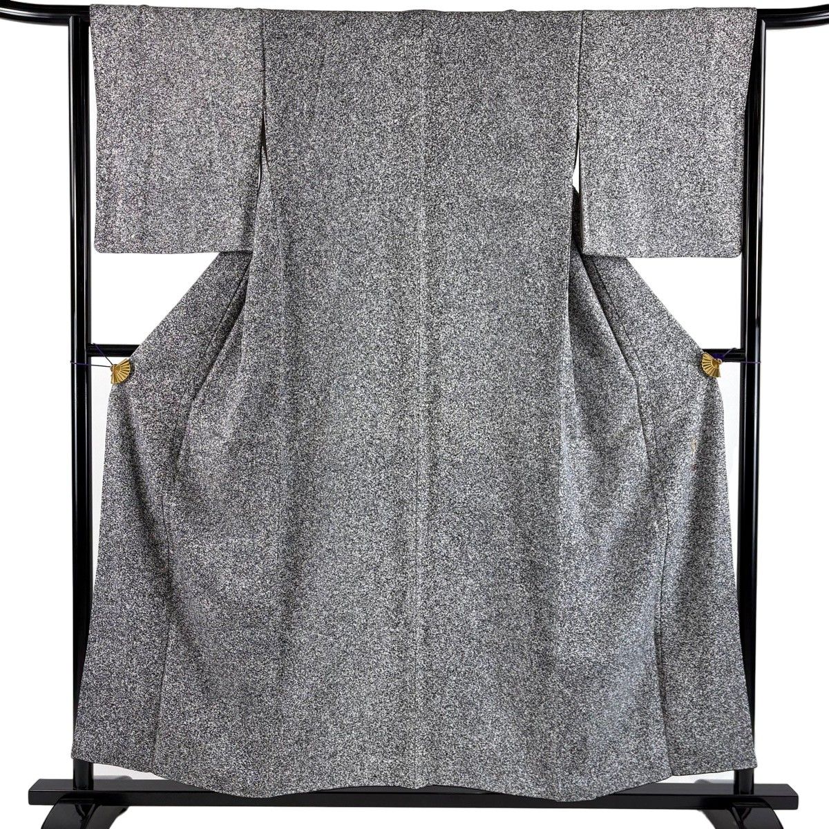 【美品】 小紋 身丈155.5cm 裄丈63.5cm S 袷 松井青々 落款 幾何学模様 黒灰 正絹 秀品 【中古】