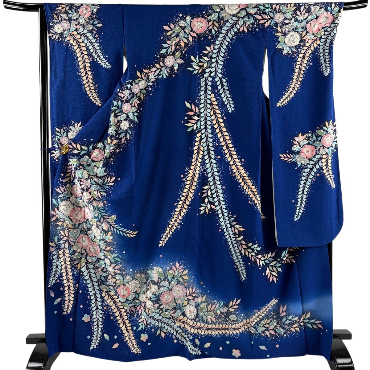 振袖 身丈168cm 裄丈68cm L 袷 翠山工房 落款 辻が花 ぼかし 青 正絹 秀品 【中古】