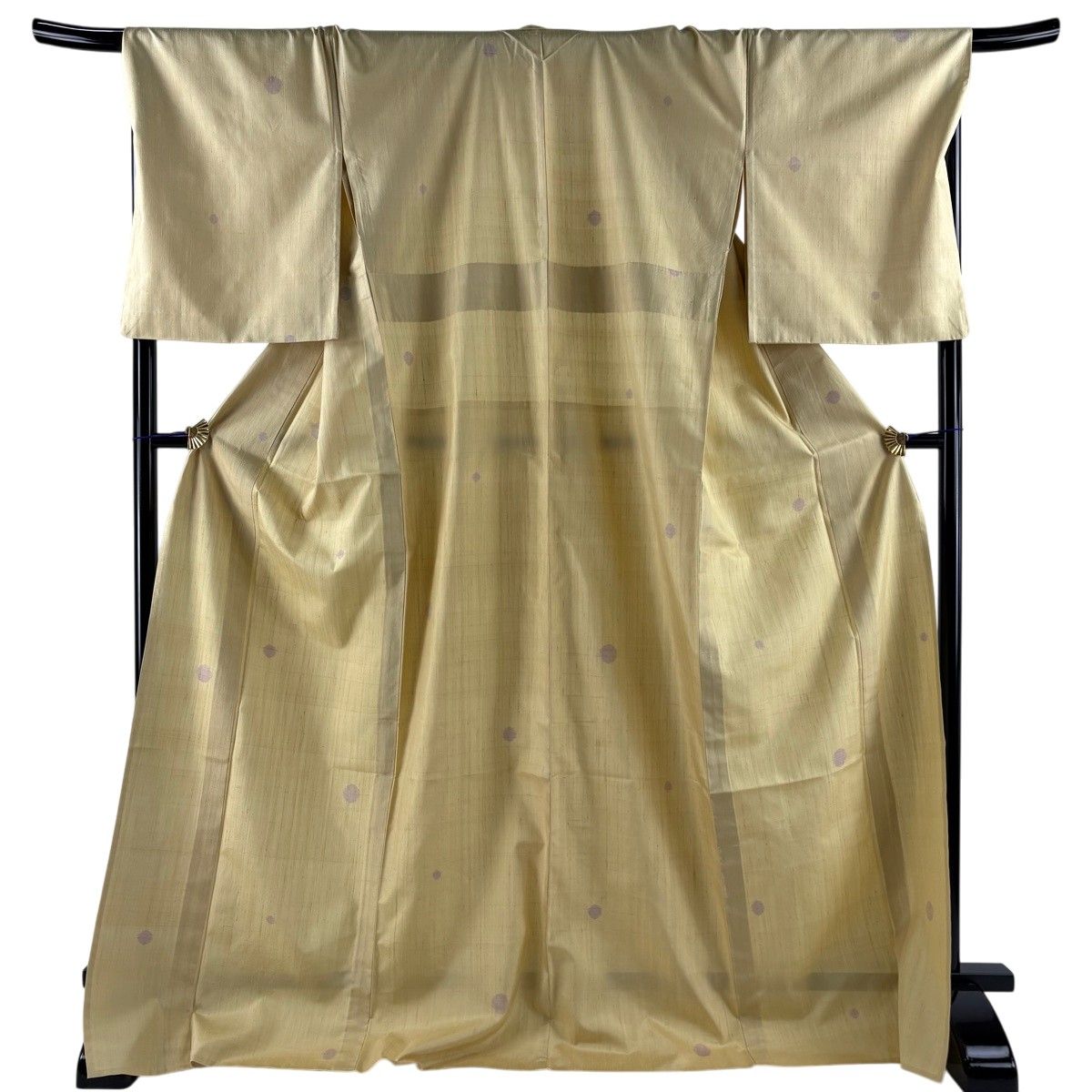 【美品】 紬 身丈175.5cm 裄丈71cm L 単衣 幾何学 ベージュ 正絹 秀品 【中古】