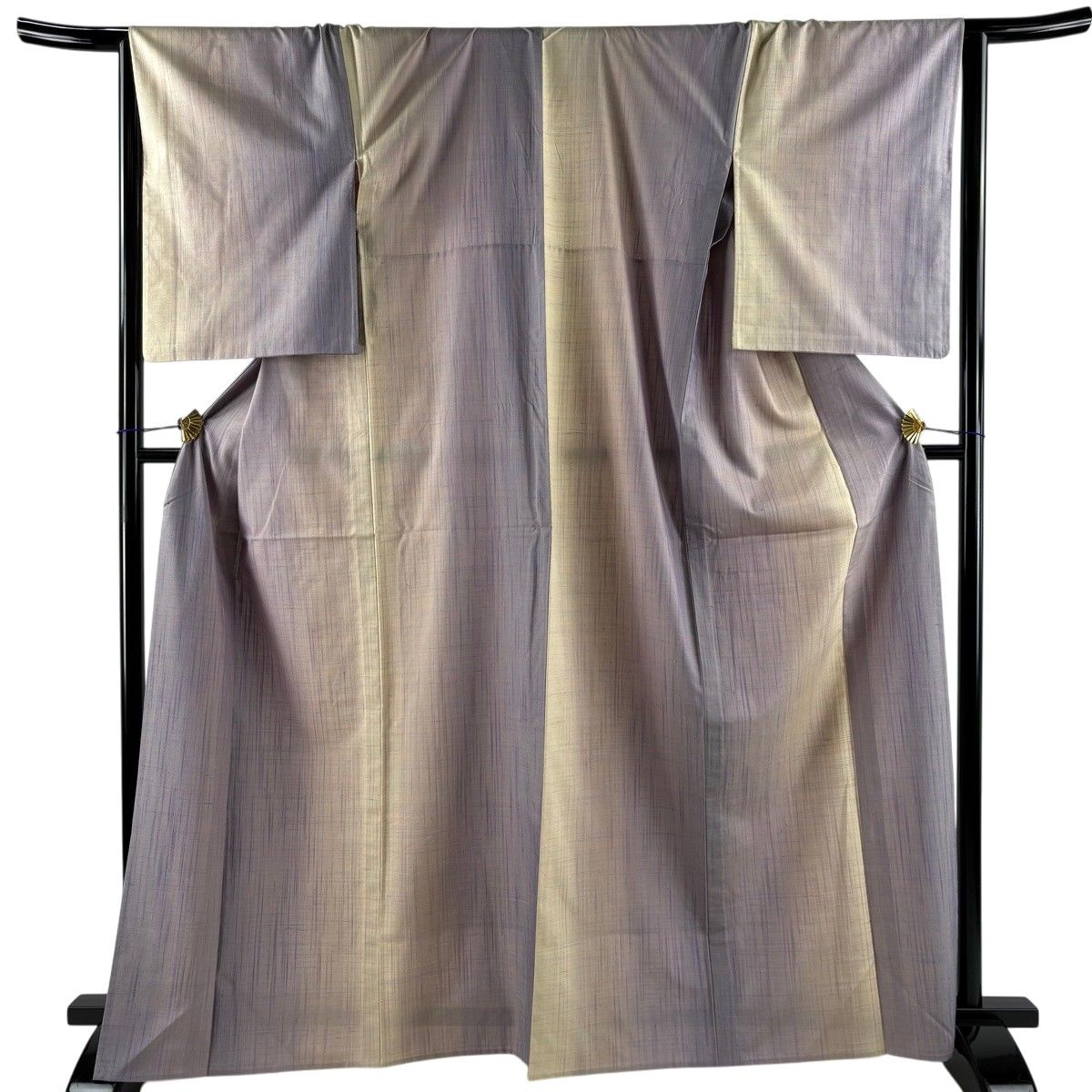 紬 身丈166cm 裄丈66.5cm M 単衣 格子 灰紫 正絹 秀品 【中古】 8,968円
