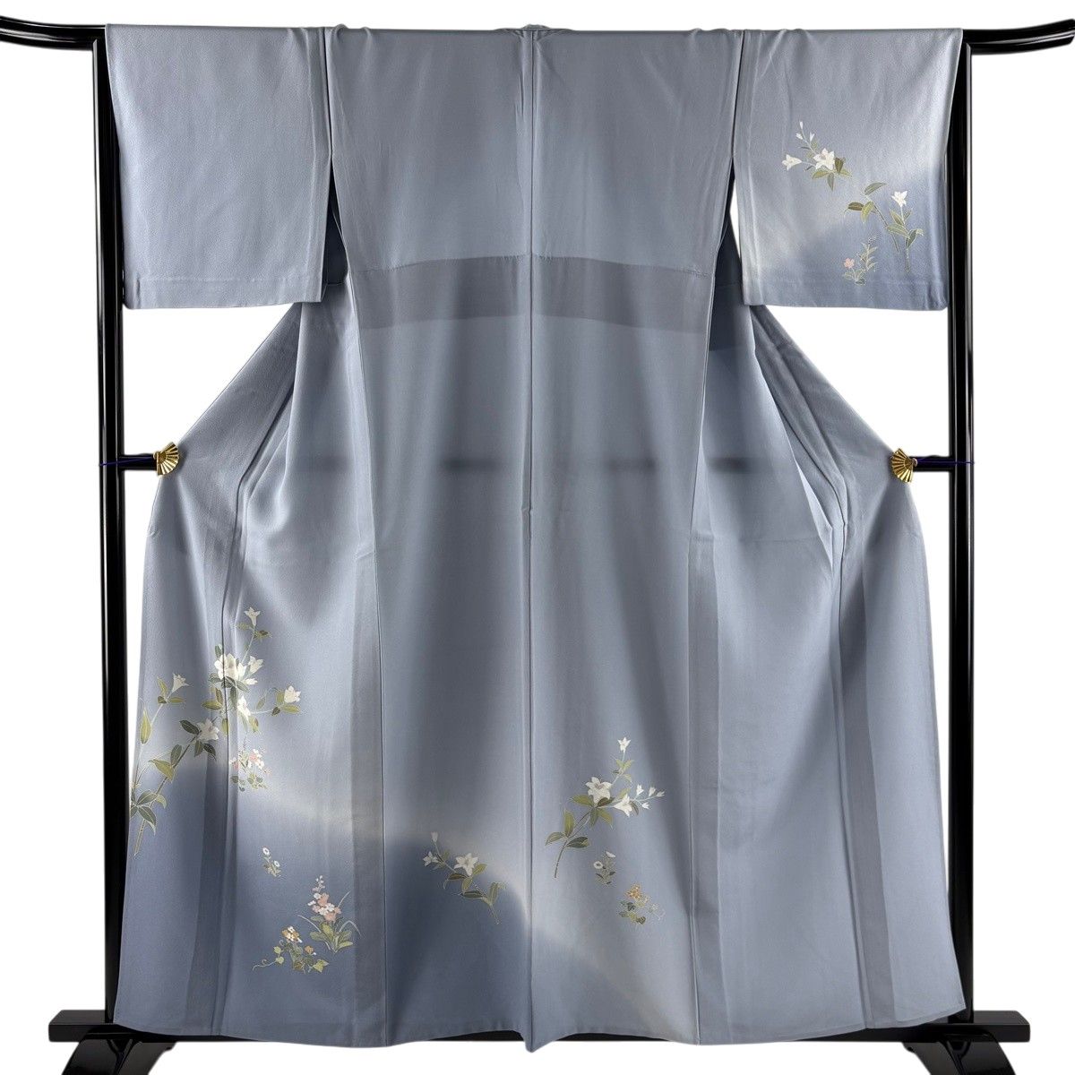 付下げ 身丈158.5cm 裄丈66cm M 単衣 草花 ぼかし 水色 正絹 秀品 【中古】