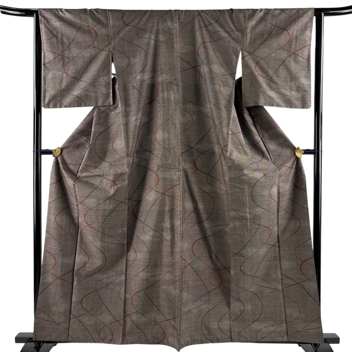 【美品】 大島紬 身丈160.5cm 裄丈64.5cm M 袷 証紙 幾何学模様 霞 純泥染 焦茶色 正絹 秀品 【中古】