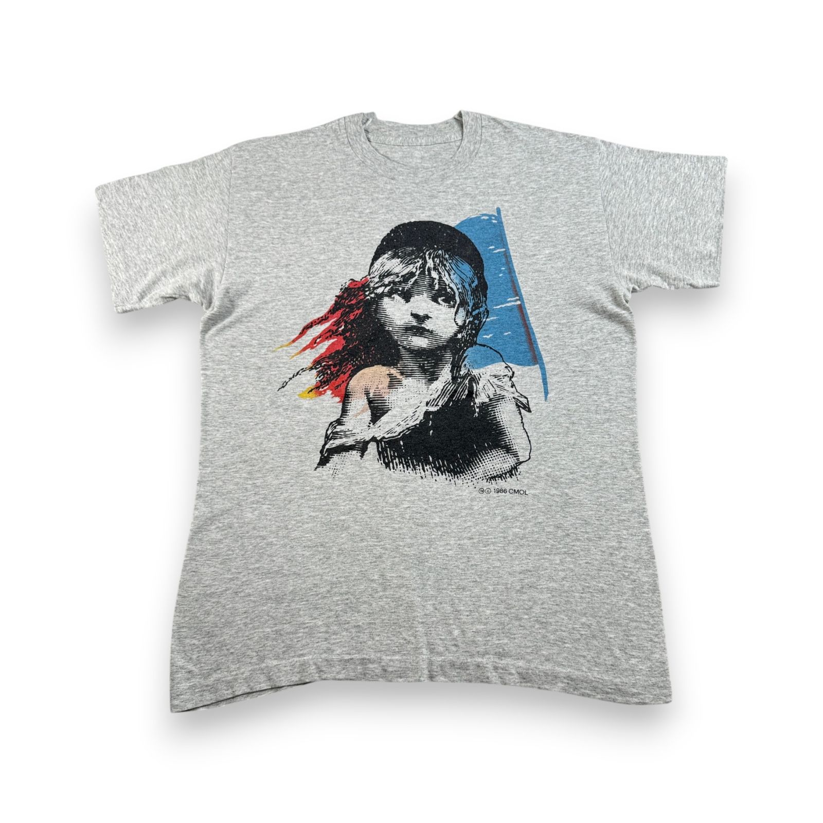 80s レ・ミゼラブル コゼット ビンテージ Tシャツ 両面 Les Misérables グレー 半袖 古着 y2k シングルステッチ m-u-2505-040
