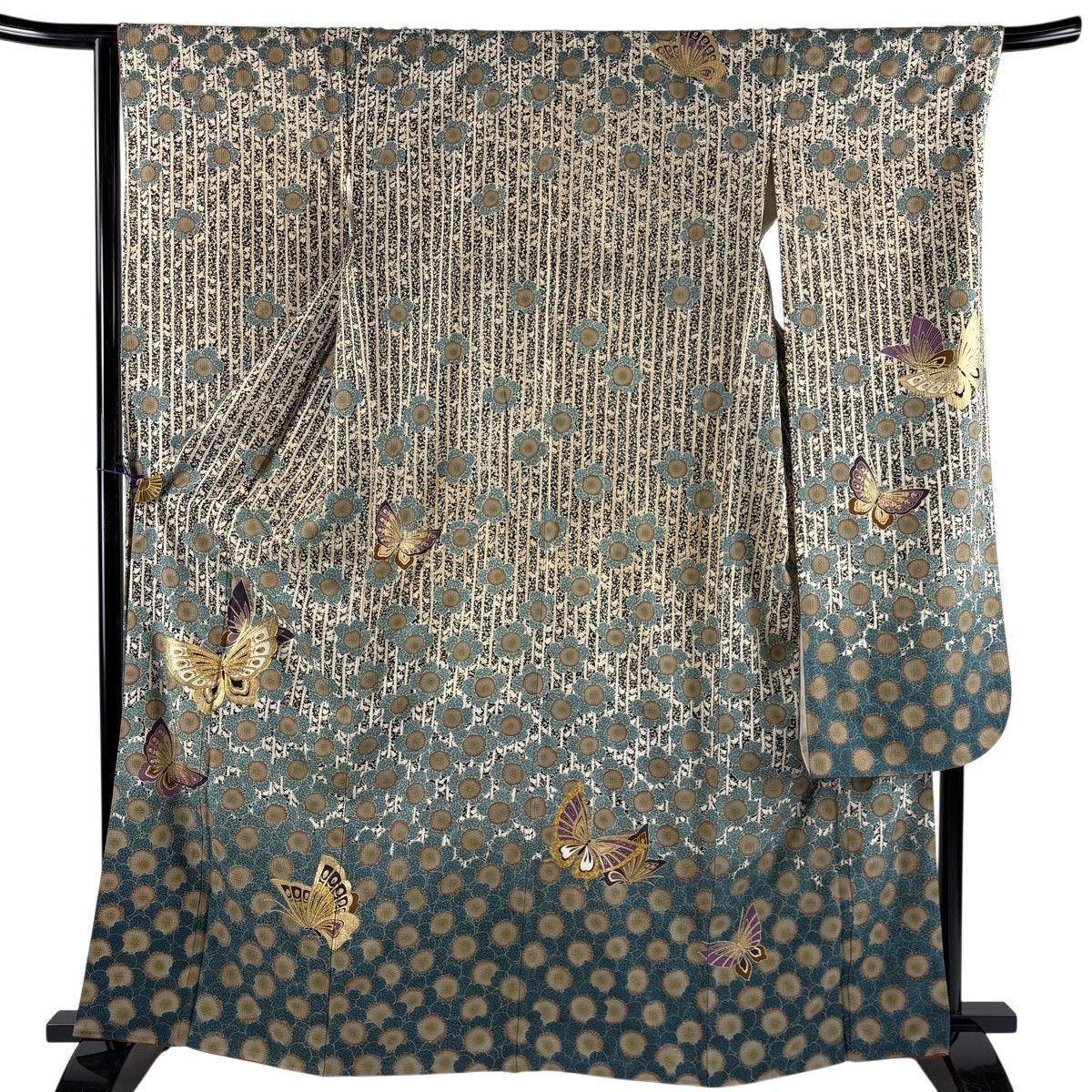 振袖 身丈164.5cm 裄丈68.5cm L 袷 蝶 桜 金糸 金彩 青緑 正絹 秀品 【中古】 6,864円