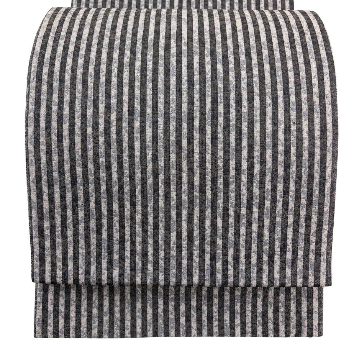 【美品】 袋帯 秀品 縞 幾何学模様 銀通し 灰色 全通 正絹 【中古】袋帯