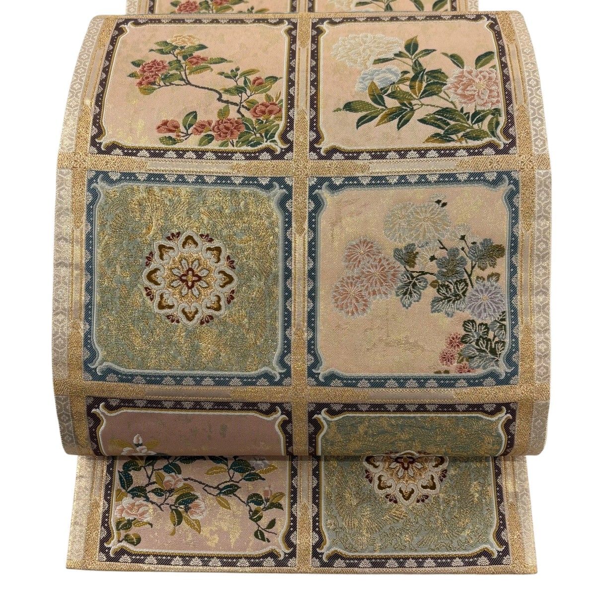 【美品】 袋帯 秀品 枝花 草花 金糸 箔 金色 六通 正絹 【中古】