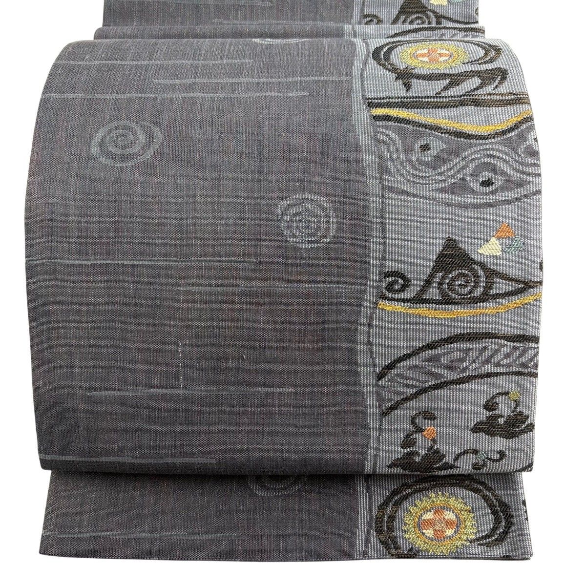 【美品】 袋帯 秀品 渦 幾何学 箔 金銀糸 紫 六通 正絹 【中古】