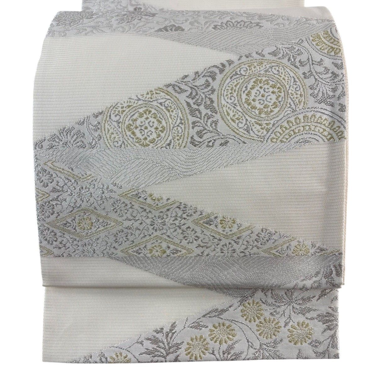 【美品】 袋帯 秀品 夏帯 絽 丸文 草花 金銀糸 箔 灰白 六通 正絹 【中古】 8,732円