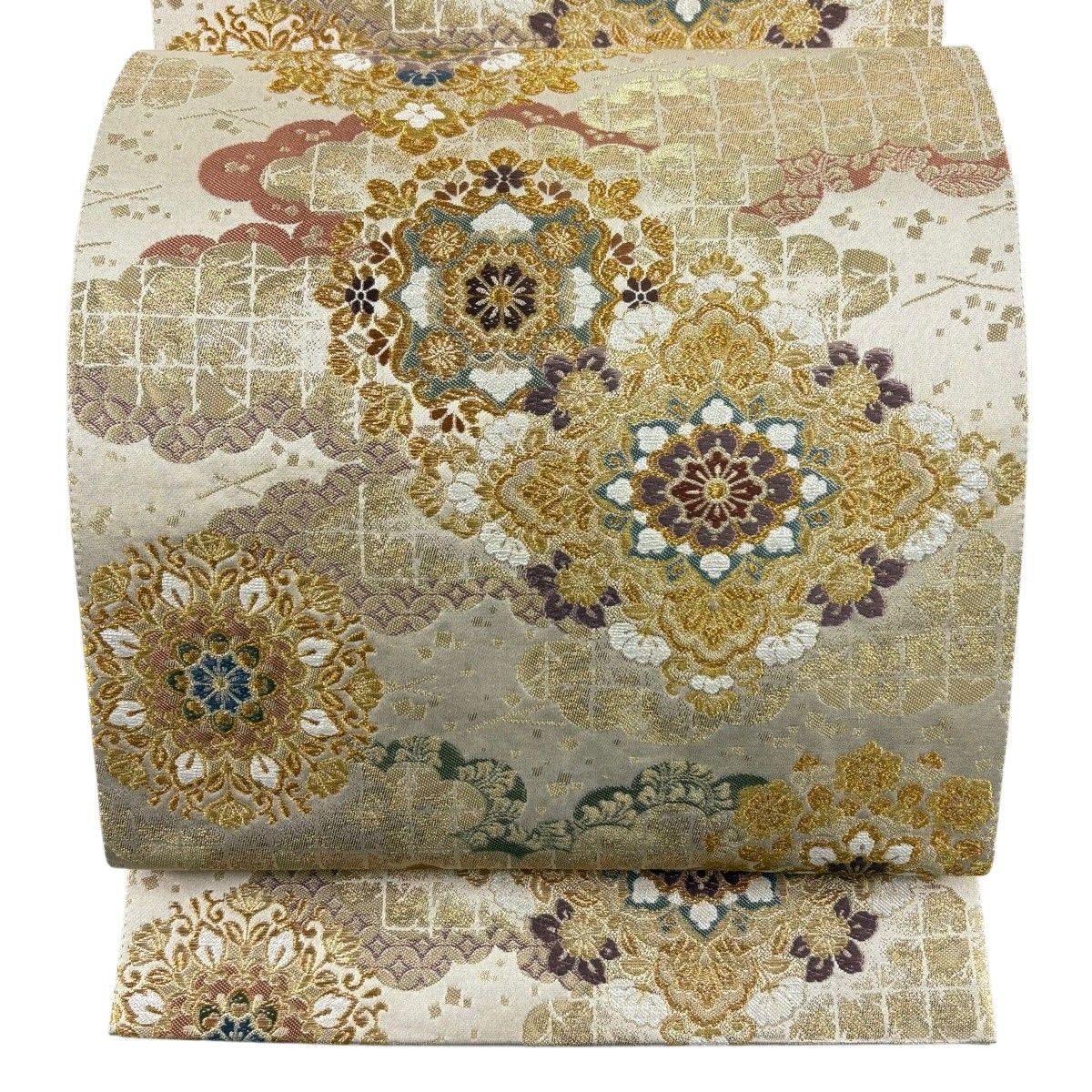 【美品】 袋帯 秀品 華文 雲文 箔 唐織 金色 六通 正絹 【中古】