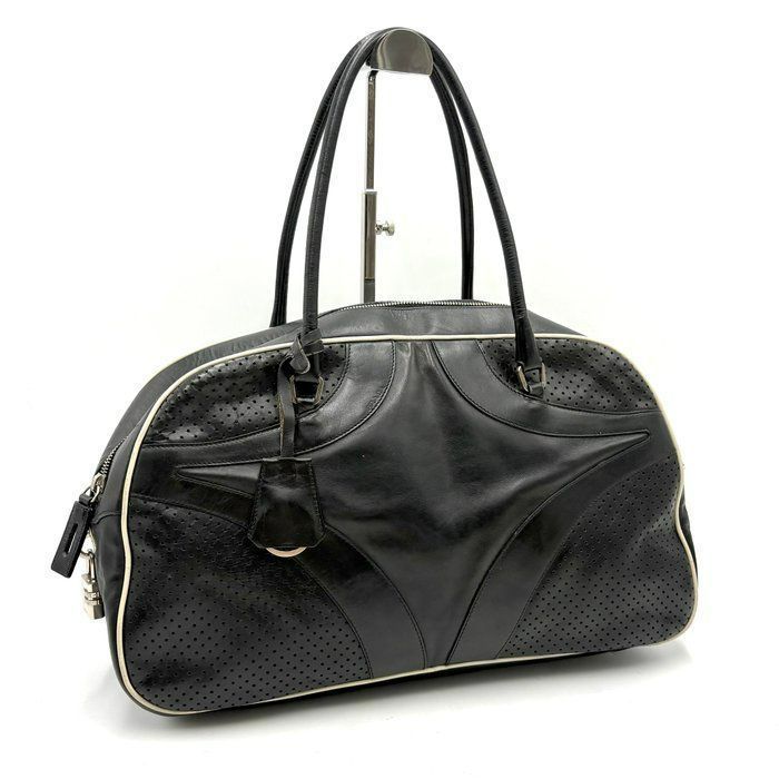 Auth Prada Y2K Perforated Leather Bowling Bag Tote Bag Black 28,258円