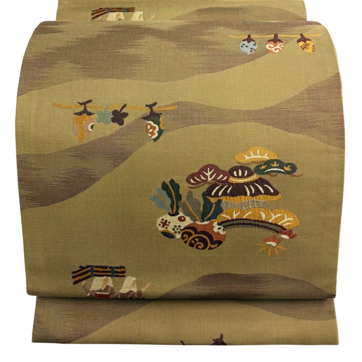 【美品】 袋帯 秀品 趣三昧 生り物 人物 茶色 六通 正絹 【中古】