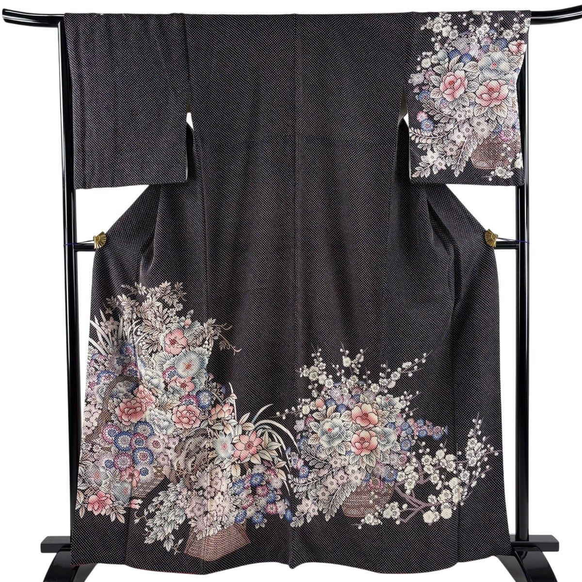 【美品】 付下げ 身丈162cm 裄丈67cm M 袷 花籠 茶紫 正絹 秀品 【中古】 6,336円