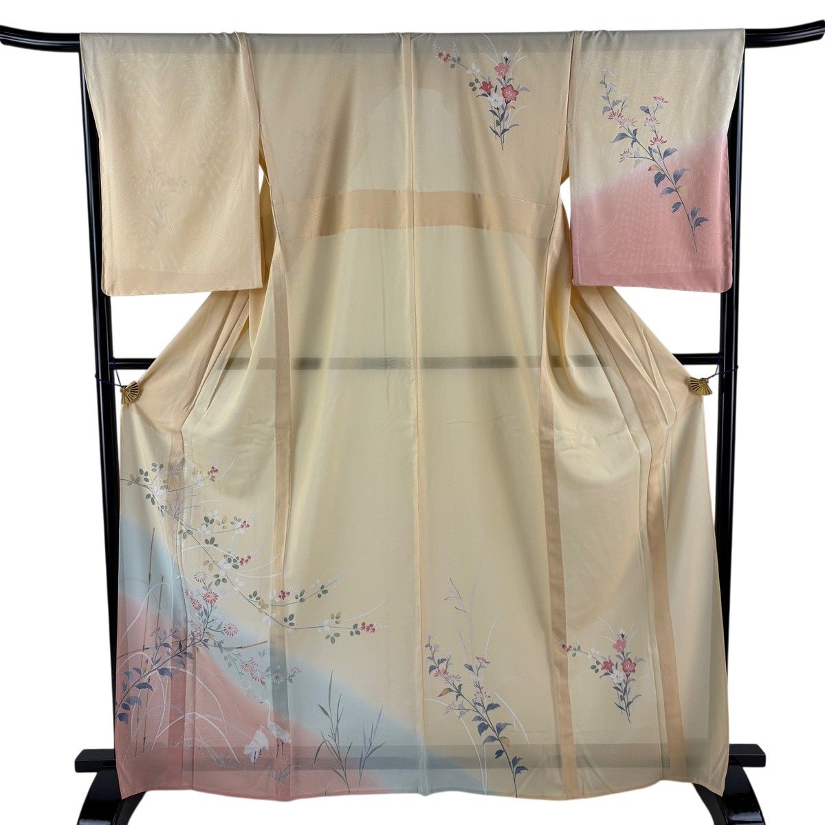 【美品】 訪問着 身丈165.5cm 裄丈67.5cm L 薄物 絽 菊 萩 染め分け ぼかし 薄オレンジ 正絹 秀品 【中古】
