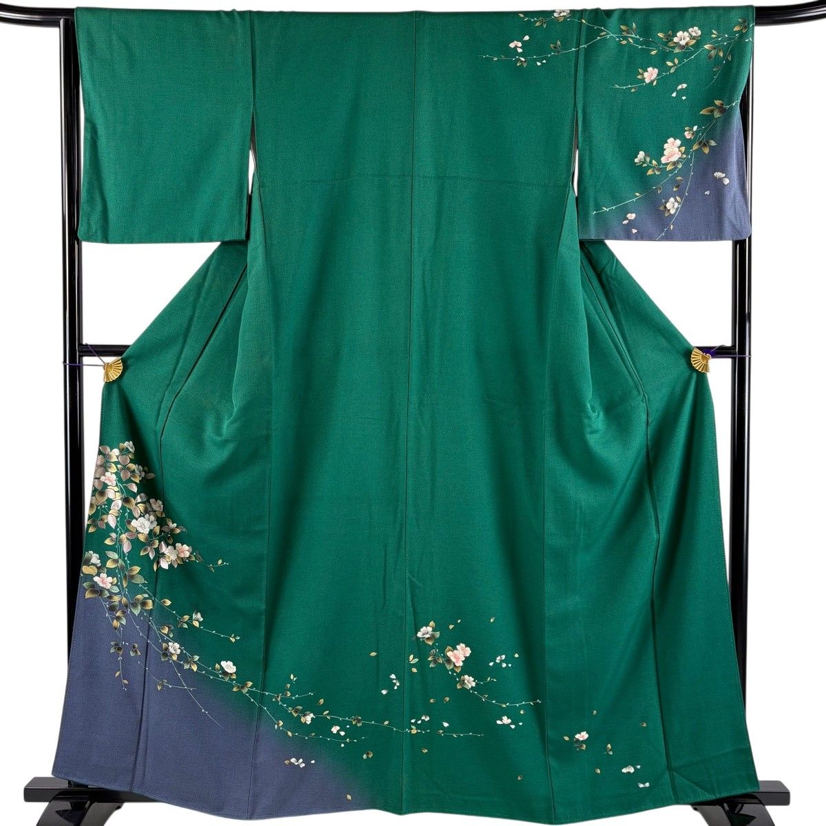 訪問着 身丈161cm 裄丈65cm 袷 草花 雪芝 絞り 金彩 薄緑 正絹 訪問着 身丈161cm 裄丈65cm M 袷 枝花 刺繍 金銀彩 緑 正絹 秀品