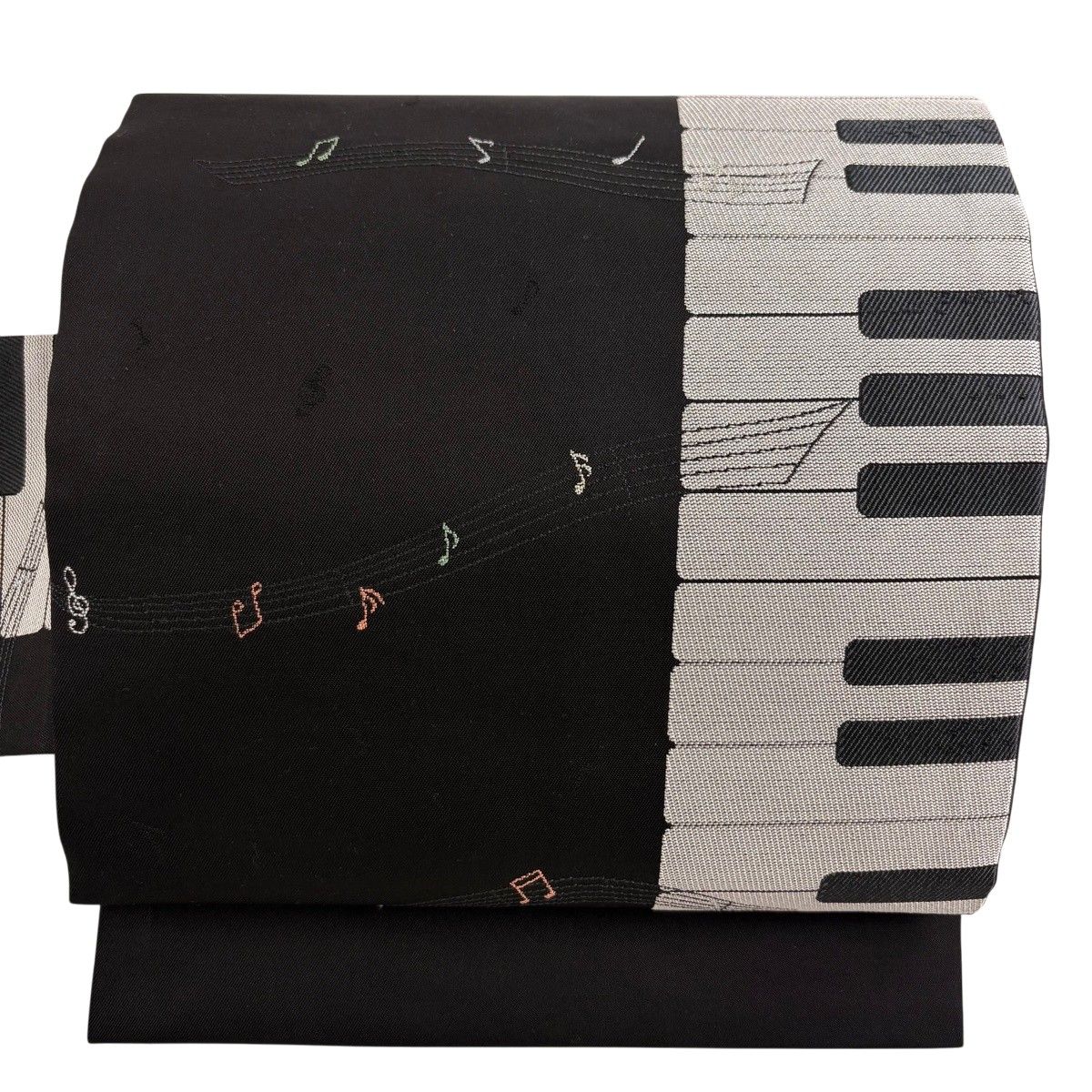 【美品】 名古屋帯 逸品 鍵盤 音符 黒 正絹 【中古】