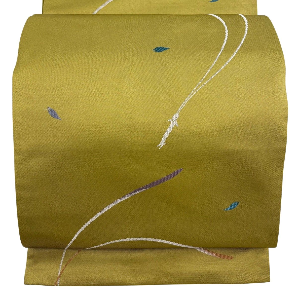 【美品】 袋帯 逸品 辻村ジュサブロー 落款 うさぎ 桜の花びら 抹茶色 六通 正絹 【中古】