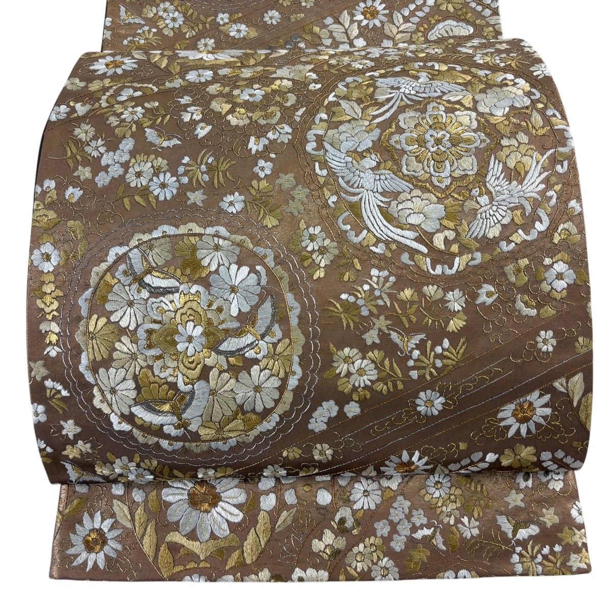 袋帯 逸品 華文 花鳥 金銀糸 箔 金茶 六通 正絹 【中古】 22,176円