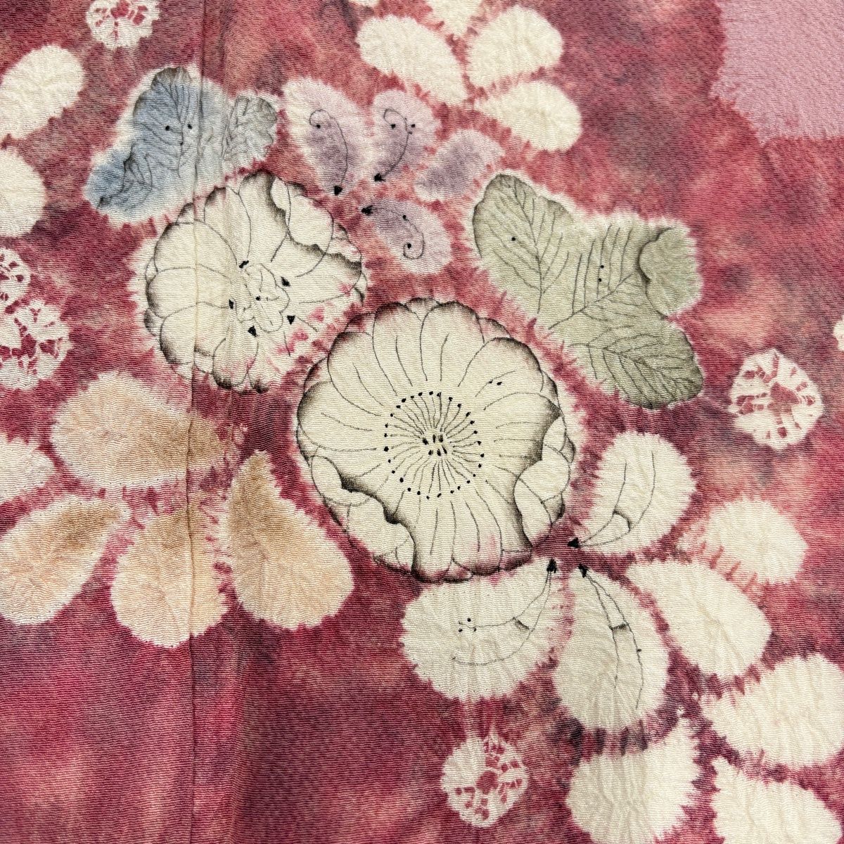 付下げ 身丈150cm 裄丈65.5cm M 袷 辻が花柄 銀通し 金彩 灰色 正絹 秀品 【中古】 袷 M 付下げ 茶緑色 銀通し 裄丈64cm