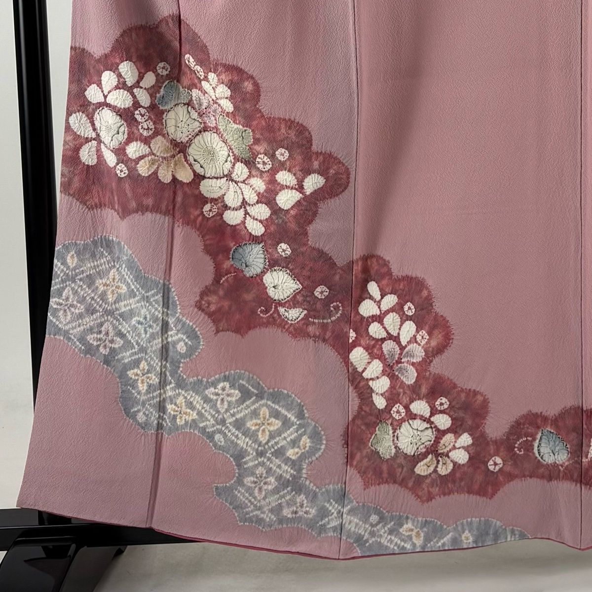 付下げ 身丈150cm 裄丈65.5cm M 袷 辻が花柄 銀通し 金彩 灰色 正絹 秀品 【中古】 袷 M 付下げ 茶緑色 銀通し 裄丈64cm
