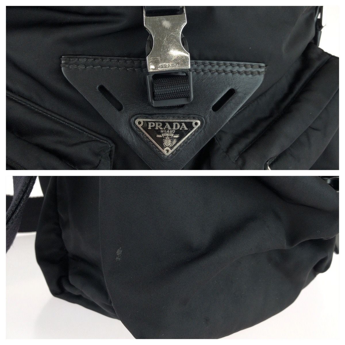 美品 PRADA プラダ テスート 三角ロゴプレート ブラック 黒 シルバー