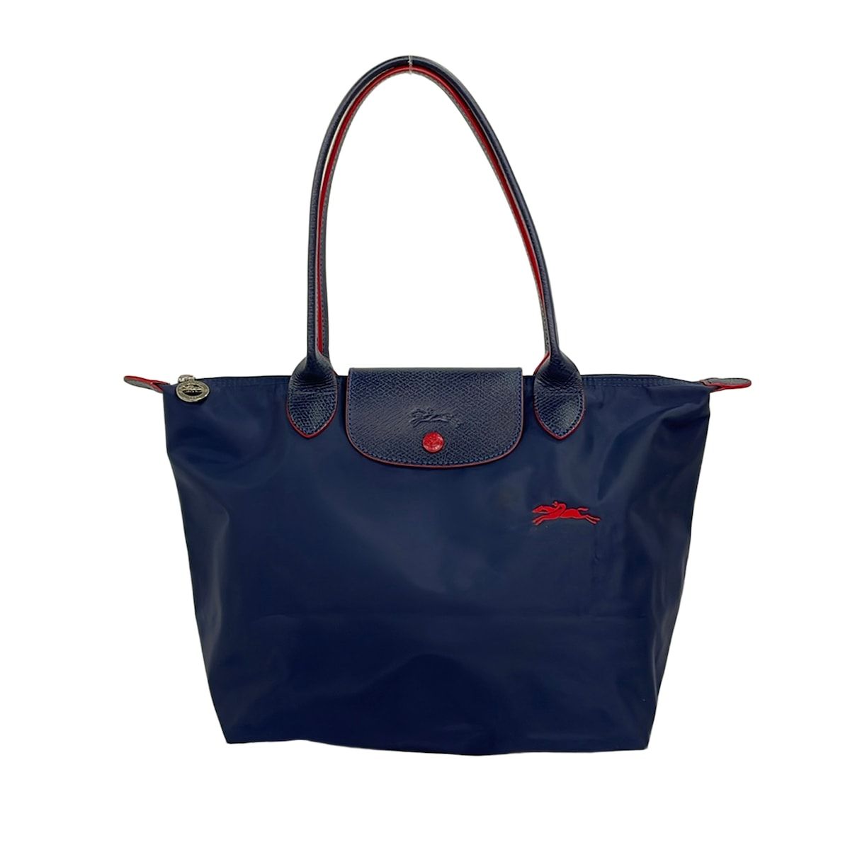 LONGCHAMP(ロンシャン) ショルダーバッグ美品 ル・プリアージュクラブ ダークネイビー×レッド 折りたたみ レザー
