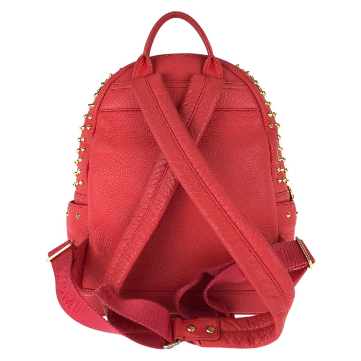 美品 MCM エム シー エム Stark スタッズ レッド ゴールド金具 レザー