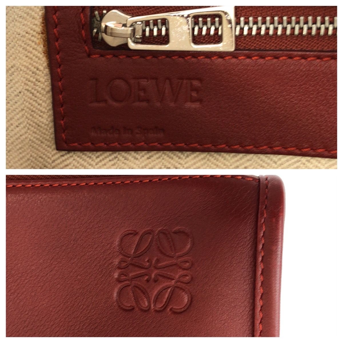 美品 LOEWE ロエベ アナグラム ニュートレド レッド シルバー金具