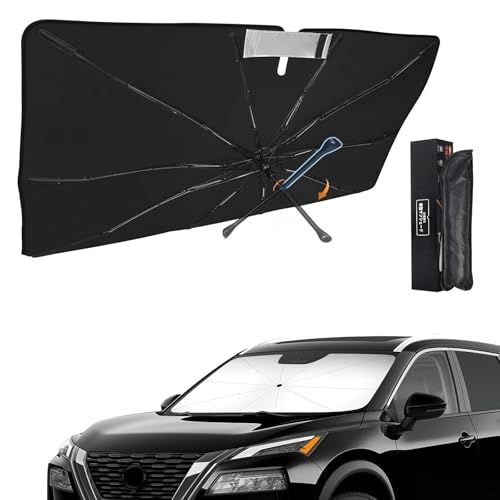 新型 エクストレイル T33系 専用 傘型サンシェード 車種専用設計 360°回転可能 遮光 断熱UVカット フロントガラス用 10本骨グラスファイバー ワンタッチ収納 取付簡単 収納袋付き（ニッサン X-Trail T33系 2022年7月 b619c446
