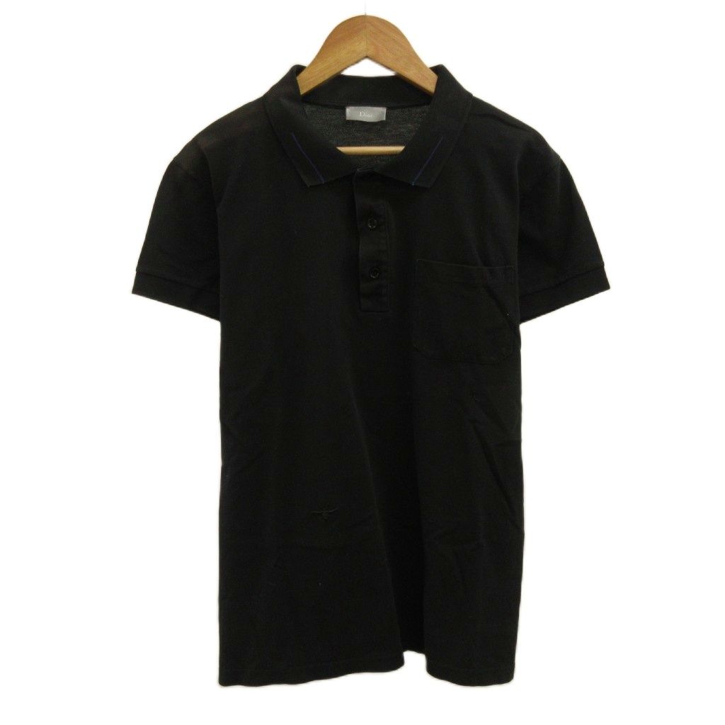 ディオールオム Dior HOMME ポロシャツ S 黒 ブラック 半袖 胸ポケット