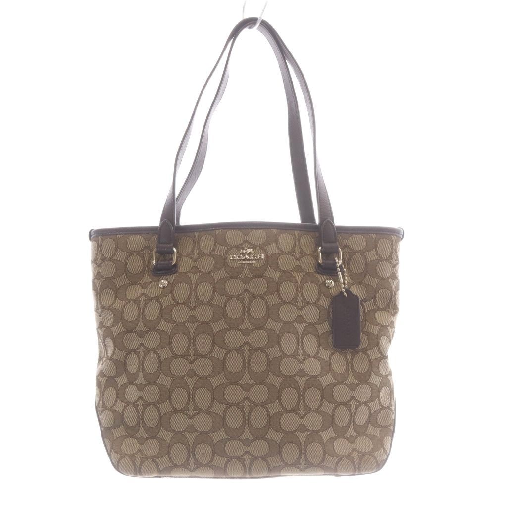 コーチ COACH トートバッグ レザー キャンバス シグネチャー ロゴ 茶色