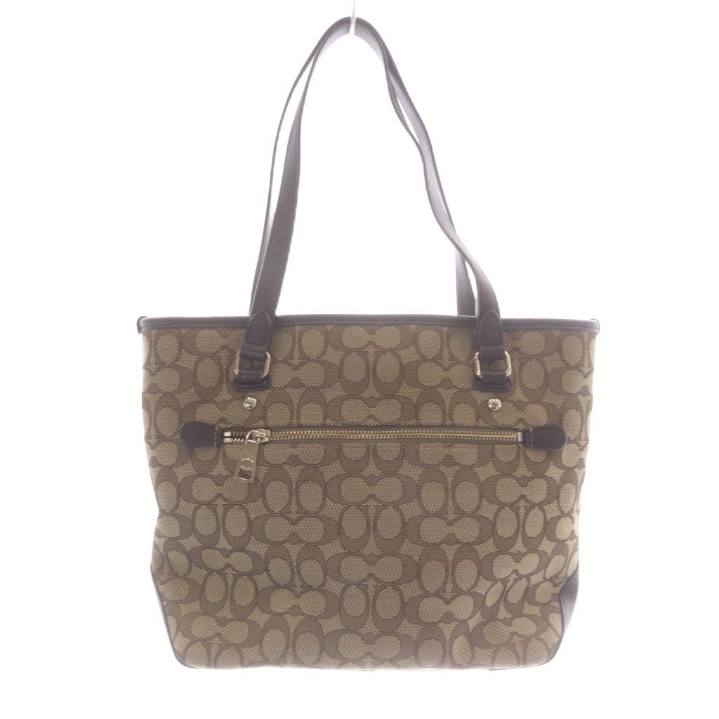 コーチ COACH トートバッグ レザー キャンバス シグネチャー ロゴ 茶色