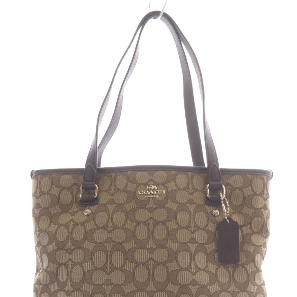 コーチ COACH トートバッグ レザー キャンバス シグネチャー ロゴ 茶色