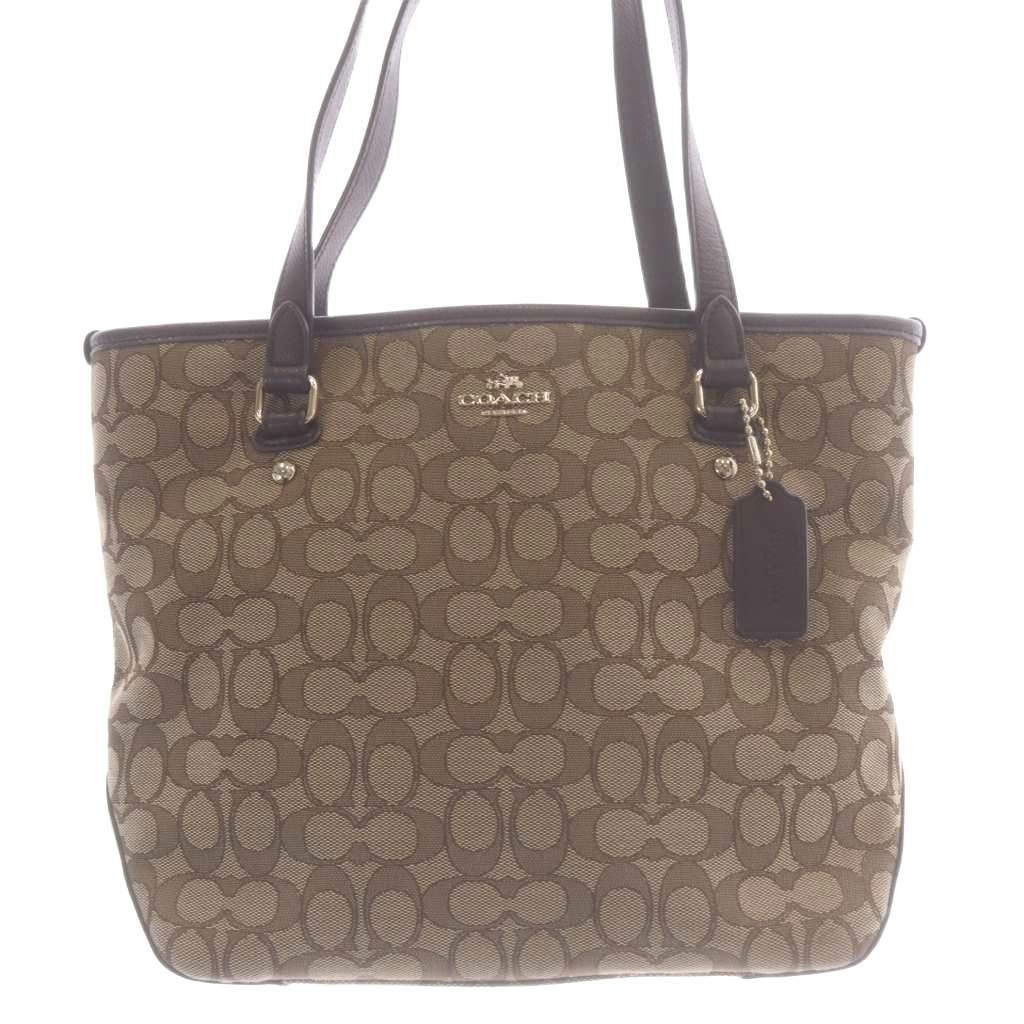 コーチ COACH トートバッグ レザー キャンバス シグネチャー ロゴ 茶色