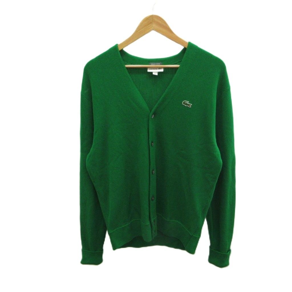ラコステ LACOSTE BEAMS 別注 カーディガン ウール M 緑 グリーン Vネック 長袖 ボタン留め ワッペン /PP ■GY18