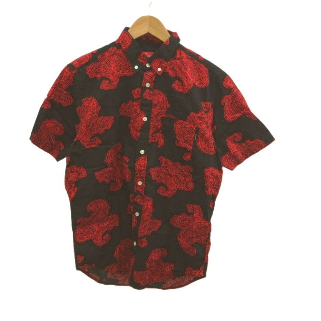 シュプリーム SUPREME Paisley Shirt ペイズリー柄シャツ トップス S 黒 ブラック 赤 レッド 総柄 ボタンダウン 半袖 /YU ■GY18