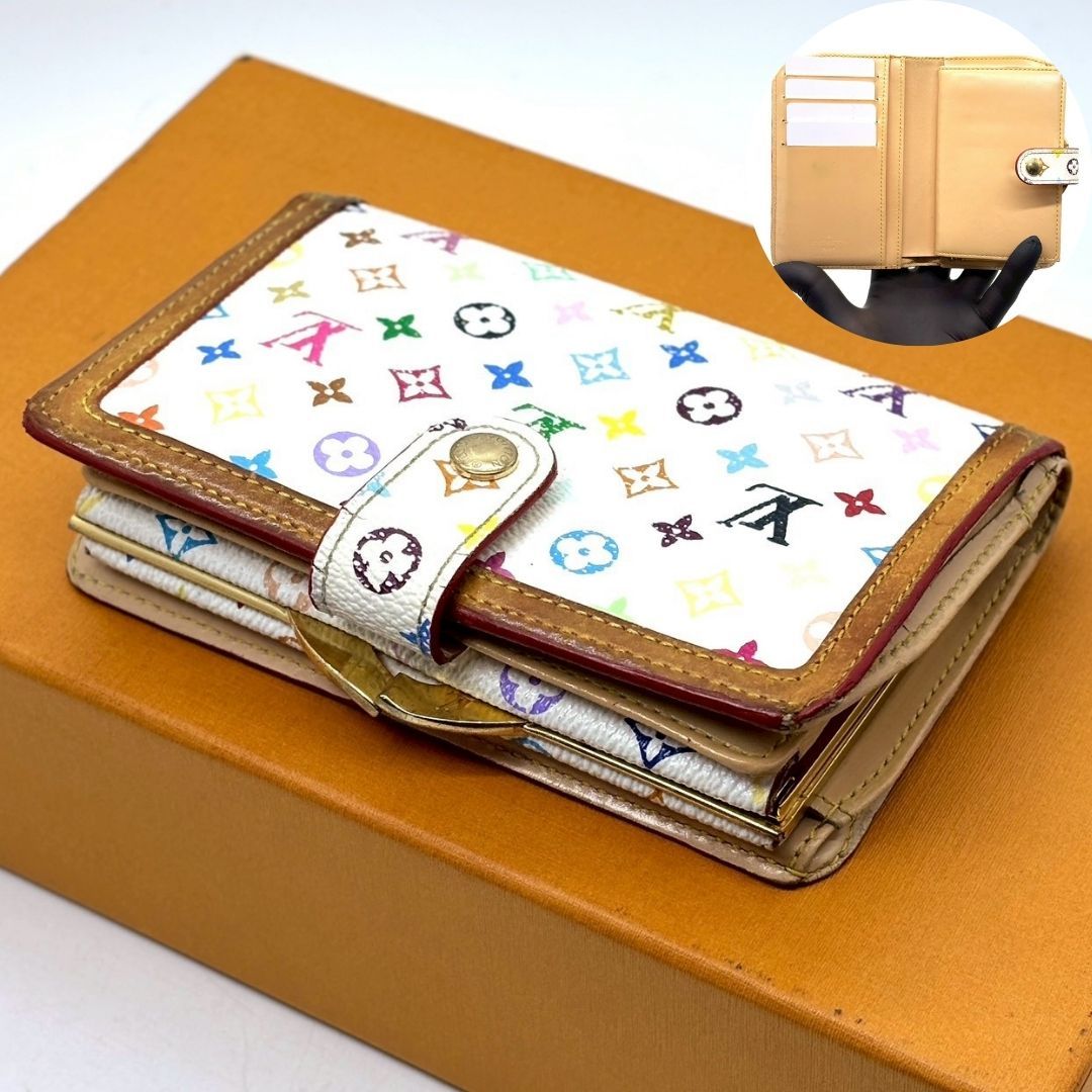 【カラフルな個性が光る】　LOUIS VUITTON　二つ折り財布 モノグラム マルチカラー ヴィエノワ がま口 ブロン　ホワイト 16,265円