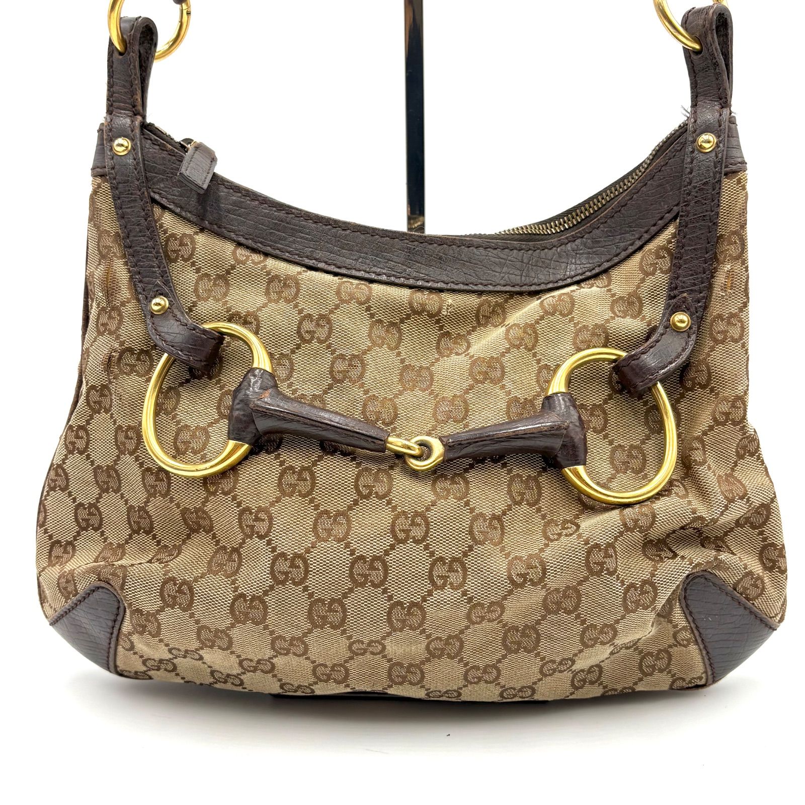 GUCCI GGキャンバス ホースビット ショルダーバッグ　オールドグッチ GUCCI グッチ ホースビット GGキャンバス ショルダーバッグ ブラウン