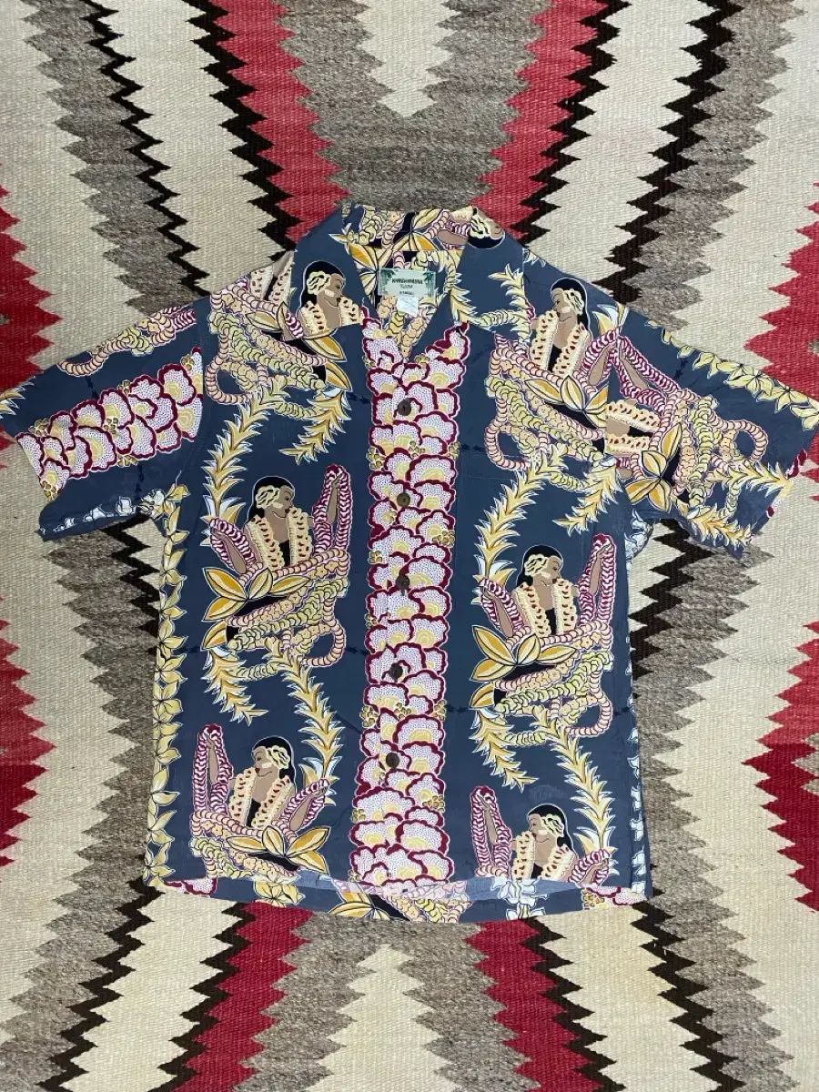 90s カメカメハ 훌라걸 レーヨン アロハシャツ S