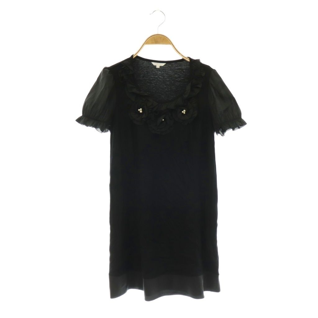 【TO BE CHIC】半袖チュニック トゥービーシック TO BE CHIC チュニック 半袖 花装飾 2 ブラック /DO